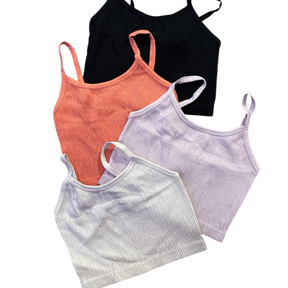 Ardene Ribbed Crop Tank Tops - Black, Coral, Lilac, White